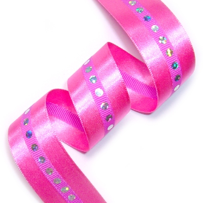 체리핑크색/진체리색줄(스팽글공단리본)