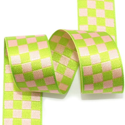 연두/베이지 바둑판(자카드)