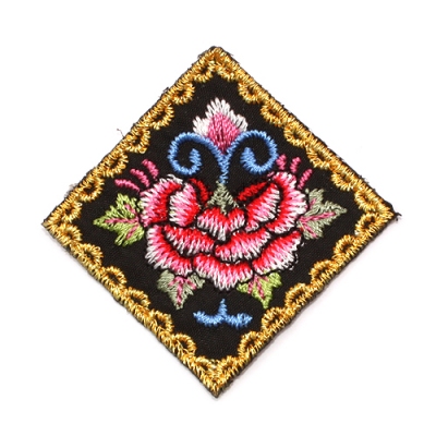 검정/금사 물결테두리 사각 꽃(자수와펜)