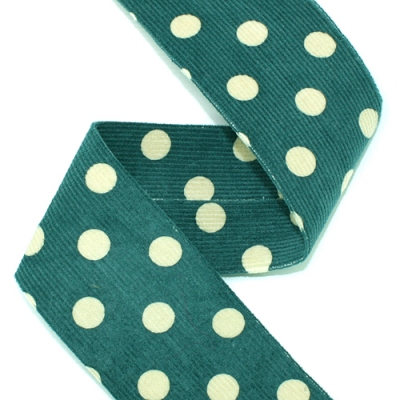 청카키/베이지 큰땡땡이 골덴(원단리본)