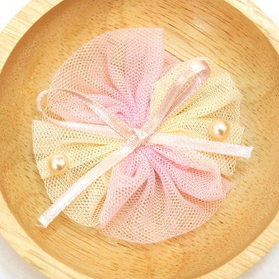 핑크/진주리본 원형망사(원단장식)