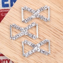 작은리본큐빅 버클/실버(금속장식)