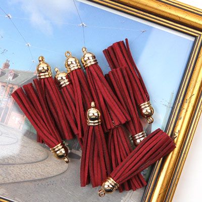 자주색/금장식 스웨이드 긴타슬