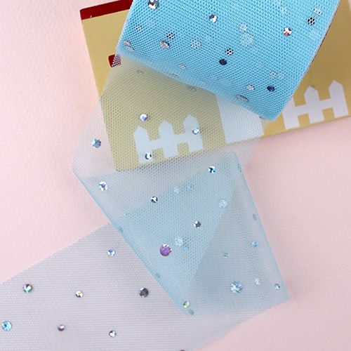 하늘색/홀로그램땡땡이망사(원단리본)